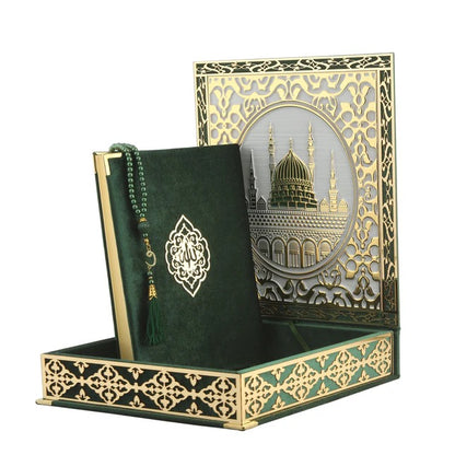 Kabe Ayrıntılı Gold Pleksili Kuran-ı Kerim Tesbih Kutusu